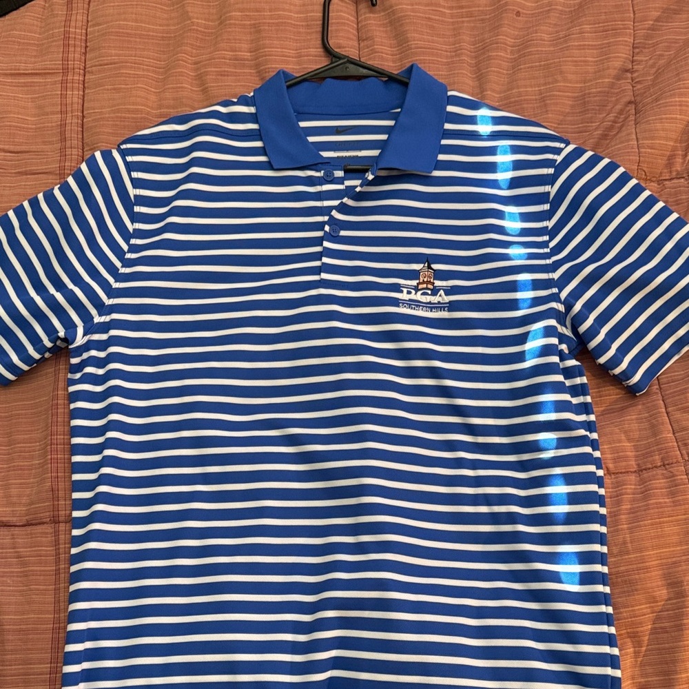 PGA Tour Men's Polo in Blue and White Stripes